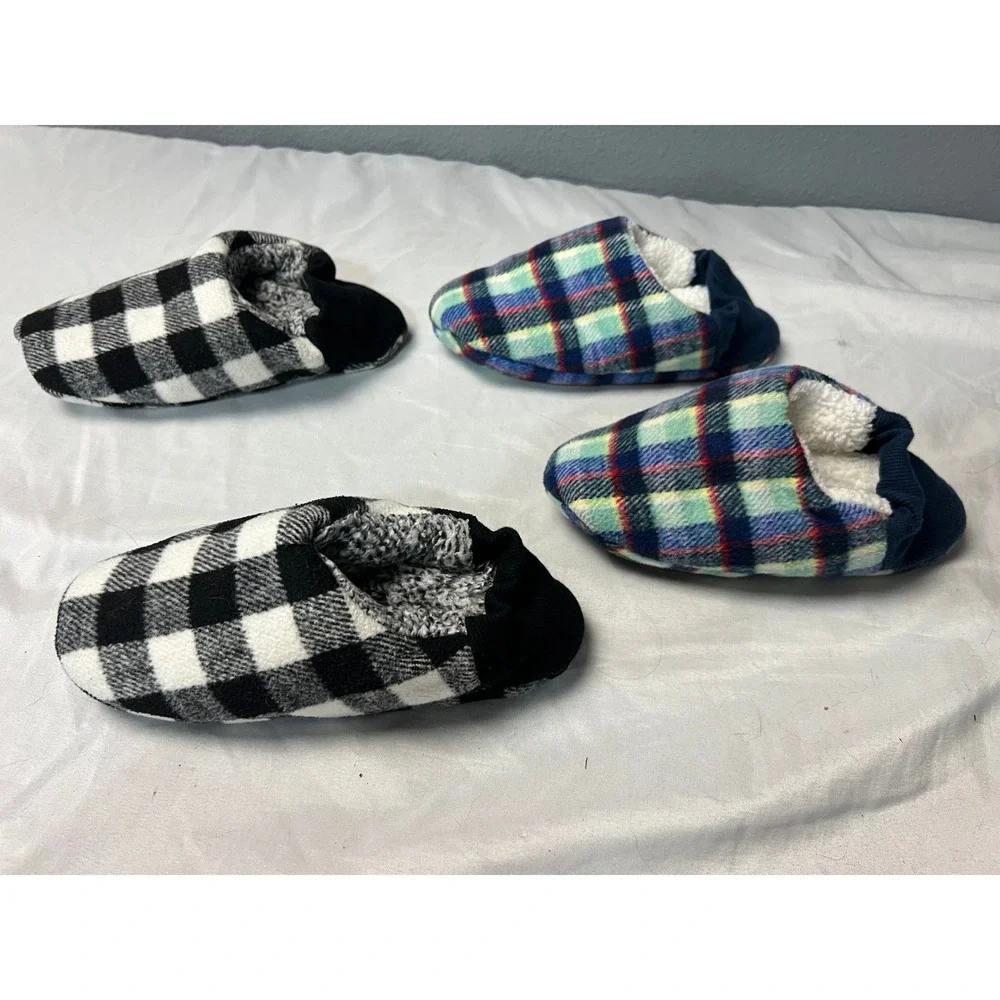 Old Navy Plaid Fleece Slipper Socks Bundle 2 Pairs Buffalo Check Tartan Grippers